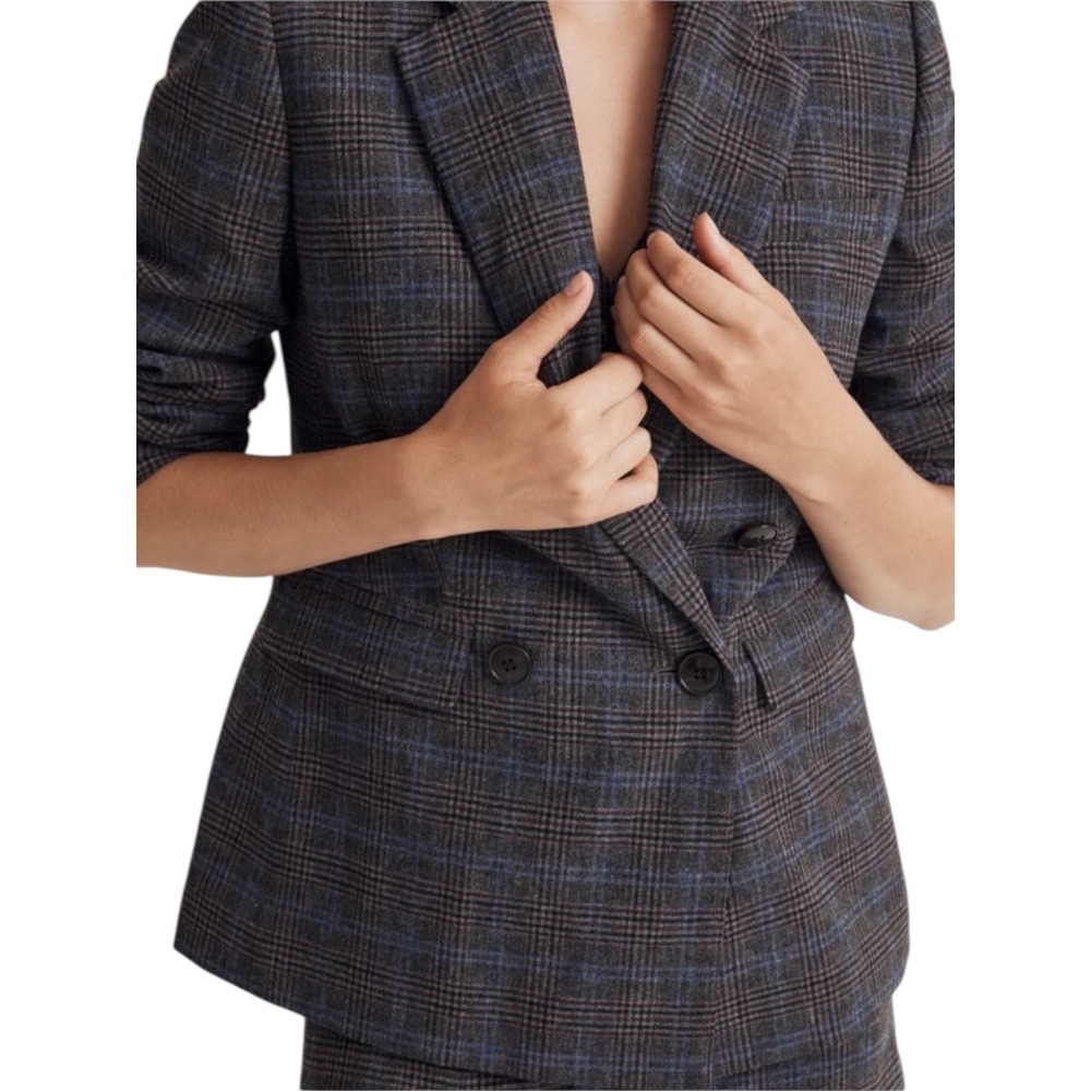 Madewell Rosedale Wool Blend Plaid Double Breasted Blazer Dark Academia (16)